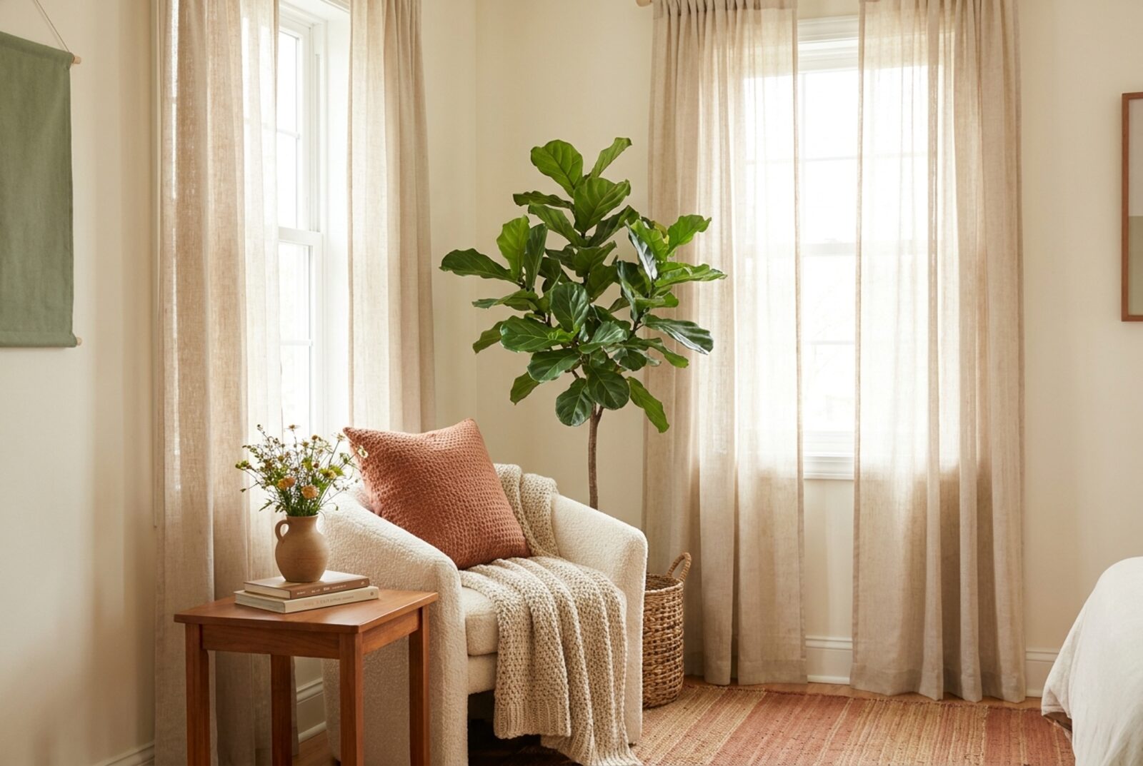 Meadow concept hero, a plant-filled corner with a cozy armchair